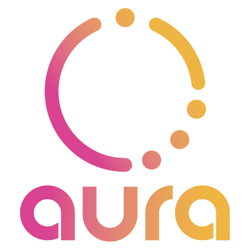 the aura app icon: the aura ring and wordmark in pink, orange and yellow on white