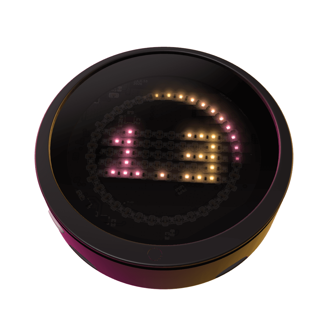 aura vibe from above, the light ring glowing in one direction and the display showing 1.3 m to your friend
